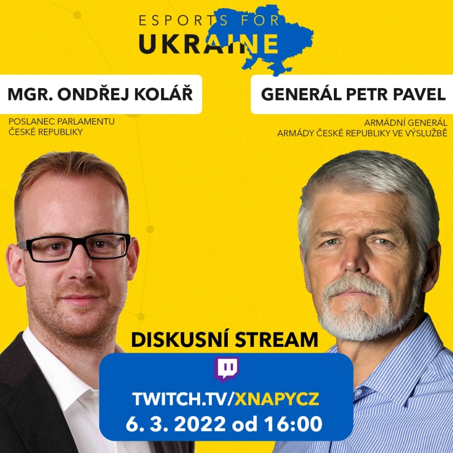EsportsforUkraine s Xnapym uspořádají charity stream. Hosty budou poslanec Kolář a generál Pavel