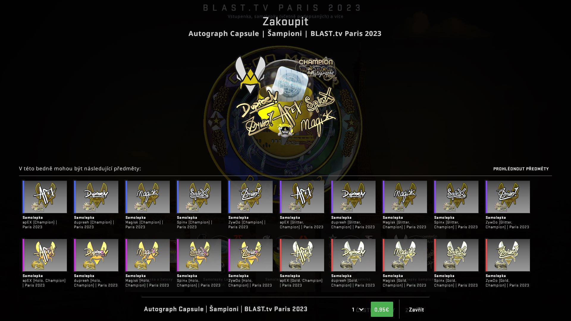 Vytoužené Champions Stickers jsou ve hře! Valve uvolnilo update přímo pro Vitality