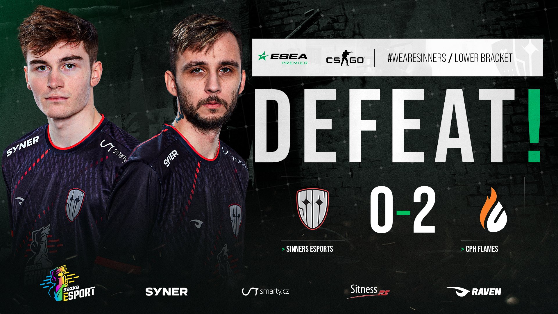 Konečná. SINNERS prohráli s Copenhagen Flames a v ESEA Premier končí na 7. místě